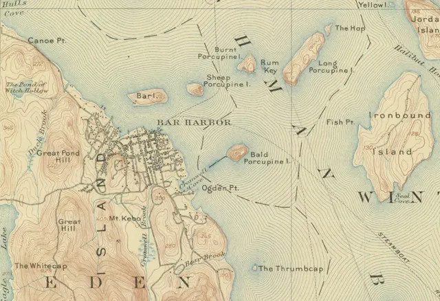 Detail of the 1904 USGS map of Bar Harbor and the Porcupine Islands